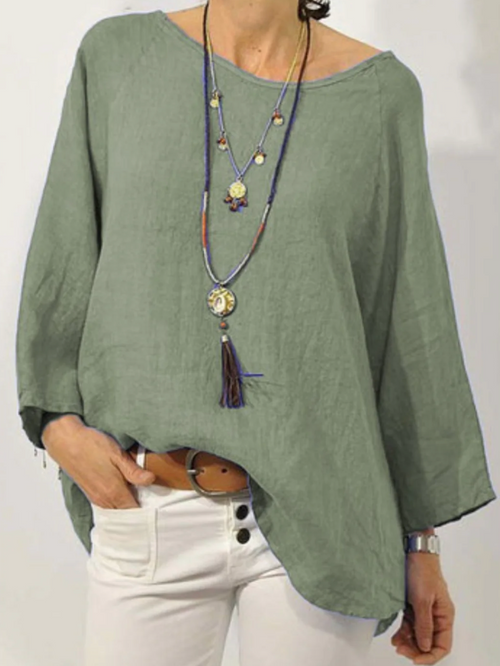 Relaxed Oversized Linen-Style Blouse for Women