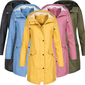 Hooded Rain Jacket Waterproof Casual Longline for Women