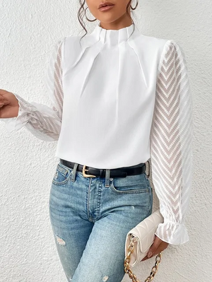 Elegant Half Turtleneck Ruffled Long Sleeve Blouse