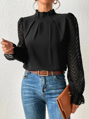 Elegant Half Turtleneck Ruffled Long Sleeve Blouse