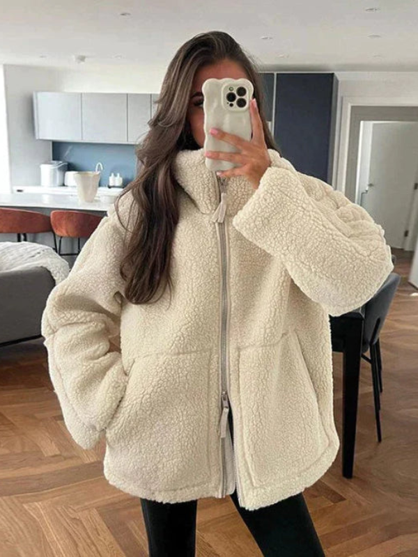 Chaqueta de forro polar oversized tipo teddy cálida para mujer