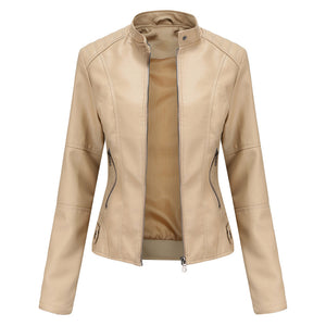 Classic Zip-Up Slim Fit Casual Moto Jacket for Women