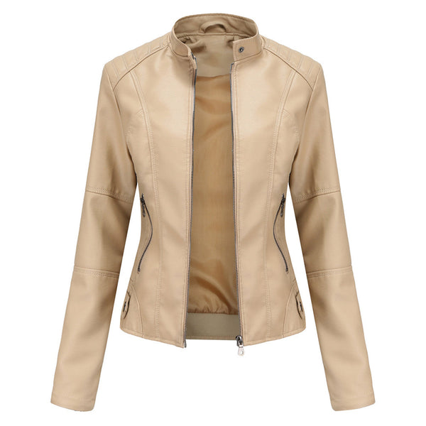 Classic Zip-Up Slim Fit Casual Moto Jacket for Women