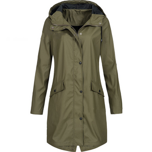 Hooded Rain Jacket Waterproof Casual Longline for Women