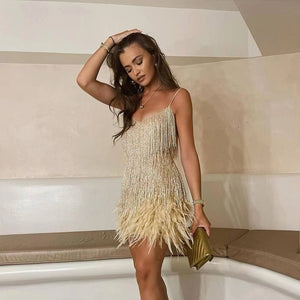 Feather Mini Dress with Flattering Fit