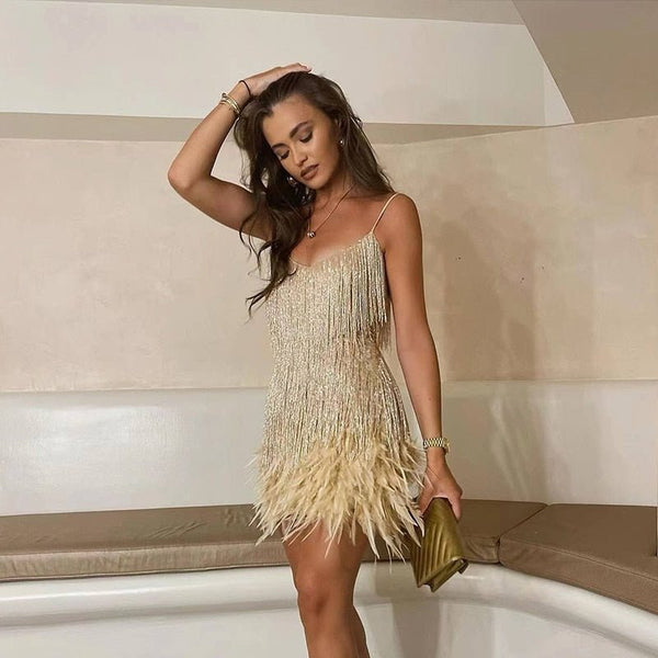 Feather Mini Dress with Flattering Fit