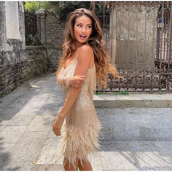 Feather Mini Dress with Flattering Fit