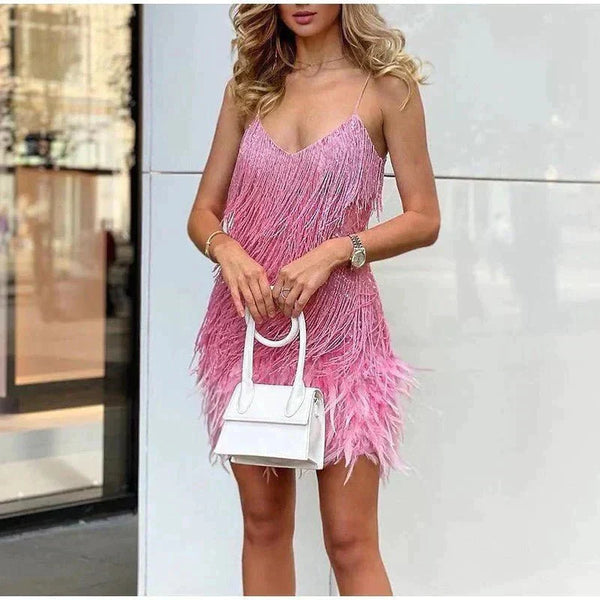 Feather Mini Dress with Flattering Fit
