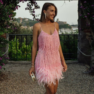 Feather Mini Dress with Flattering Fit
