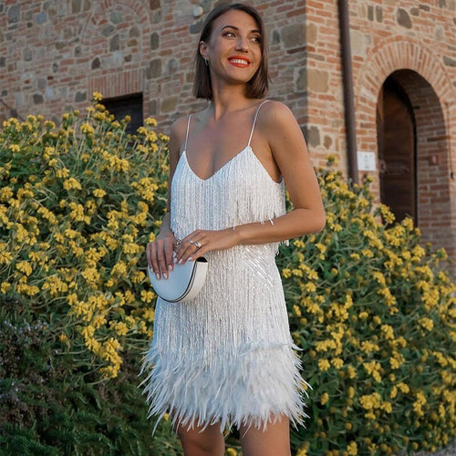 Feather Mini Dress with Flattering Fit