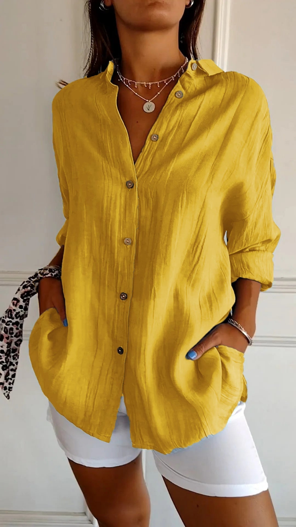 Women's Relaxed Button-Up Collared  Long Sleeve Blouse