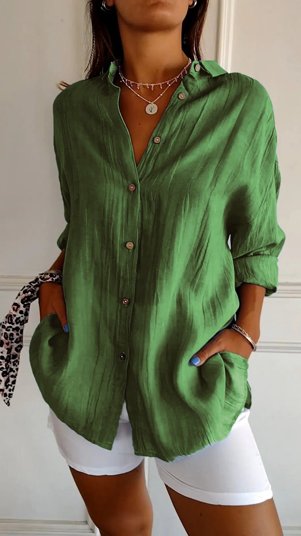 Women’s Casual Long-Sleeve Tunic Shirt with Pockets
