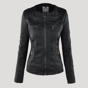 Women's Faux Leather Jacket with Hood
