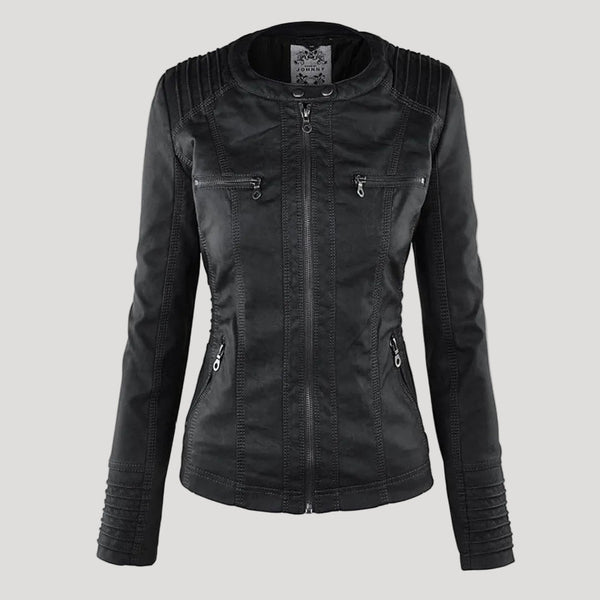 Women's Faux Leather Jacket with Hood