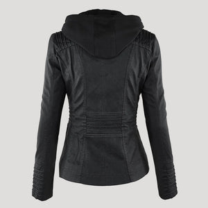 Women's Faux Leather Jacket with Hood