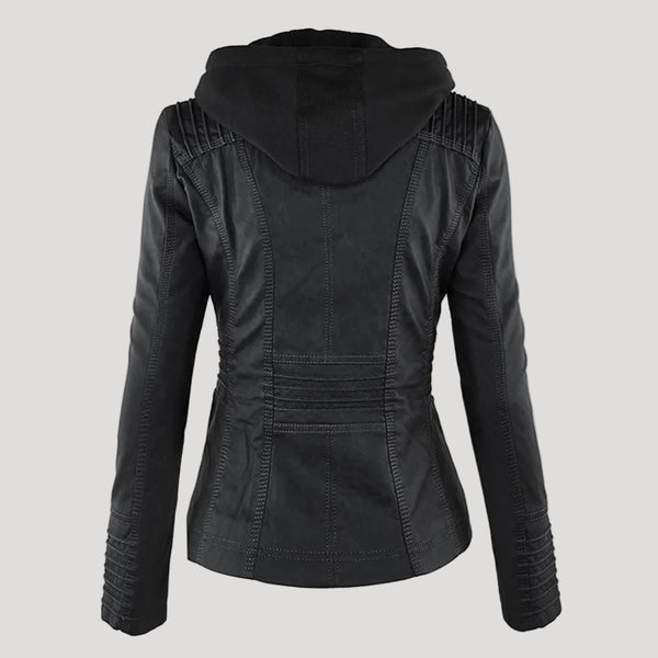 Women's Faux Leather Jacket with Hood
