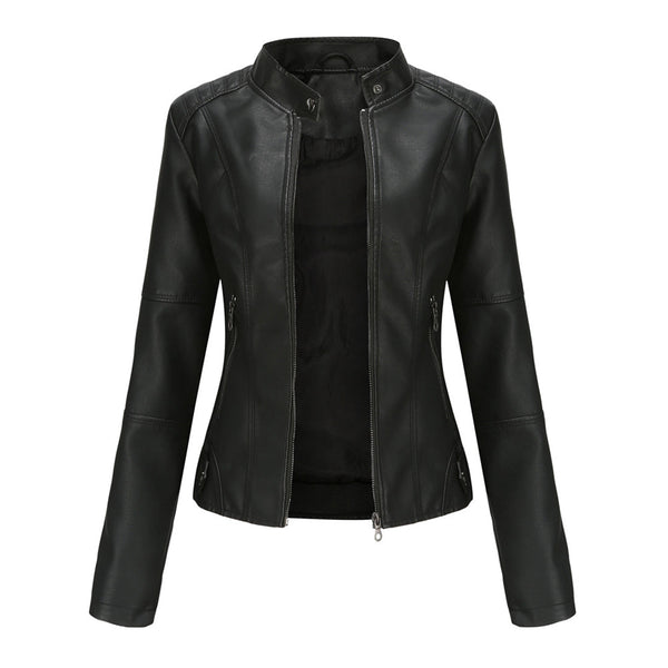 Classic Zip-Up Slim Fit Casual Moto Jacket for Women