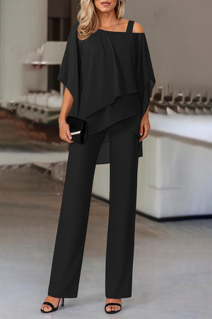 Women’s Elegant Off-Shoulder Layered Top & Wide Leg Pants Set