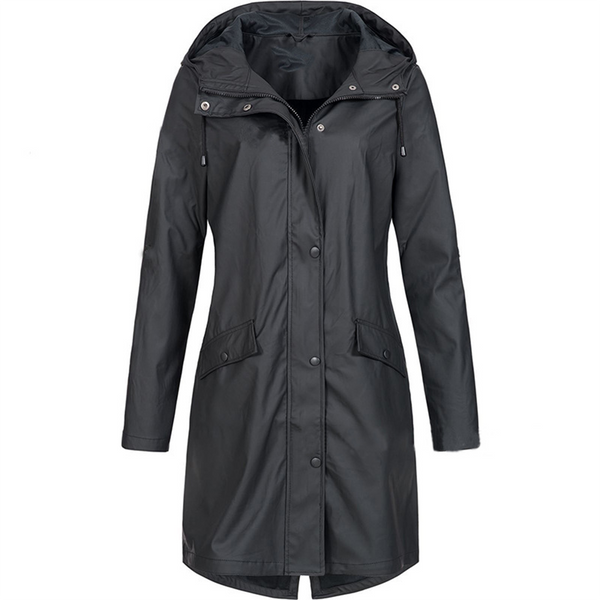 Hooded Rain Jacket Waterproof Casual Longline for Women
