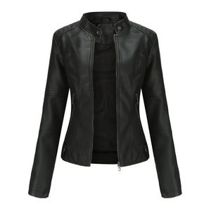 Classic Zip-Up Slim Fit Casual Moto Jacket for Women