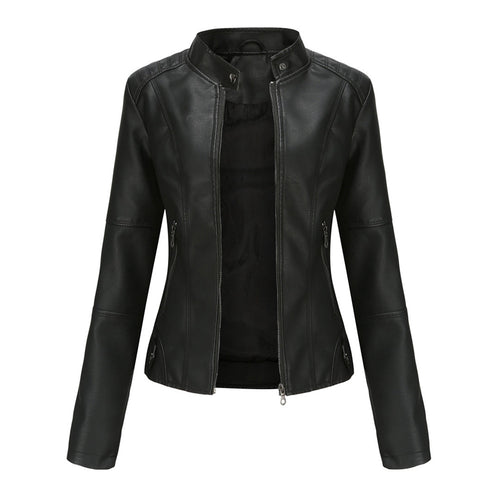 Classic Zip-Up Slim Fit Casual Moto Jacket for Women