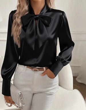 Blusa elegante con lazo y manga larga para mujer