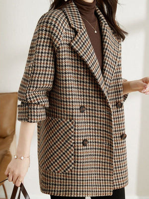 Women’s Oversized Plaid Coat with Double Breasted Design