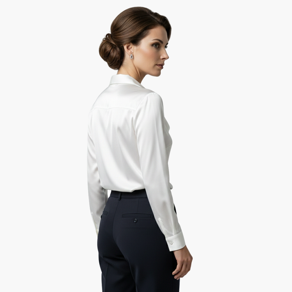 Satin Draped Neck Long Sleeve Blouse
