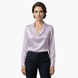 Satin Draped Neck Long Sleeve Blouse
