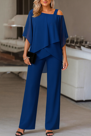 Women’s Elegant Off-Shoulder Layered Top & Wide Leg Pants Set