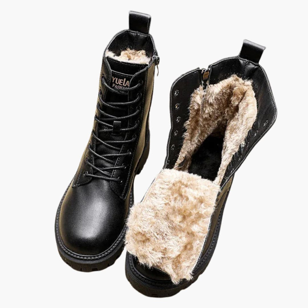 Women's Lace-Up Boots with Side Zip and Thick Sole