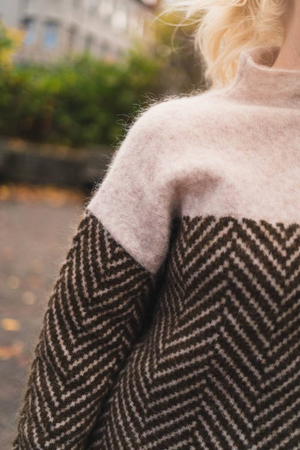 Colorblock Herringbone Knit Turtleneck Sweater for Women