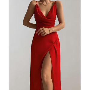 Women's Elegant Satin Slip Maxi Dress with Ruched Waist