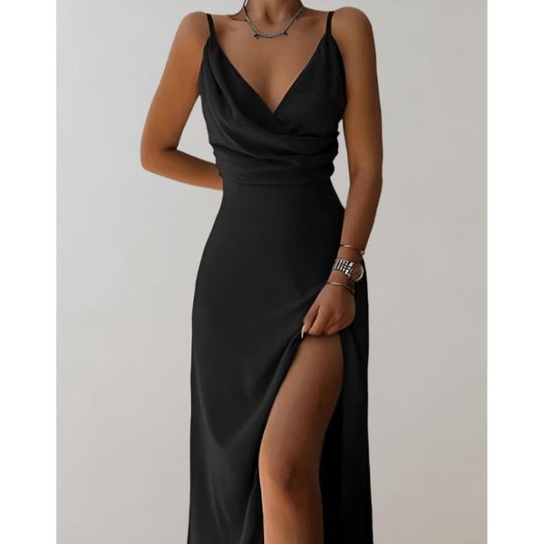 Women's Elegant Satin Slip Maxi Dress with Ruched Waist