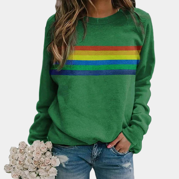 Sudadera de cuello redondo para mujer con rayas de arcoíris
