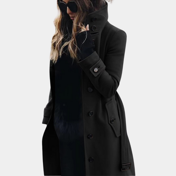 Women's Double-Breasted High Collar Long Coat