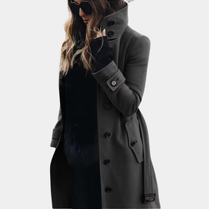 Women's Double-Breasted High Collar Long Coat