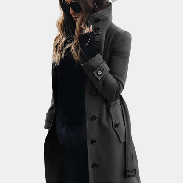 Women's Double-Breasted High Collar Long Coat