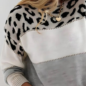 Women's Leopard Color Block Knit Sweater