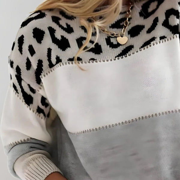 Women's Leopard Color Block Knit Sweater