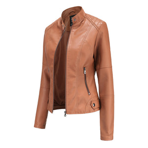 Classic Zip-Up Slim Fit Casual Moto Jacket for Women