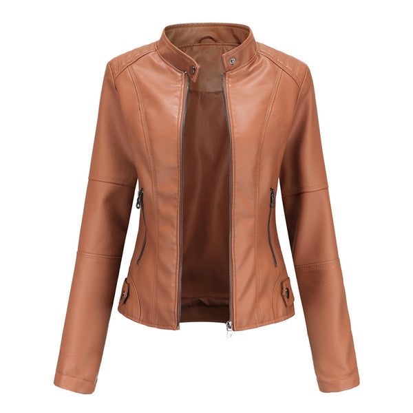 Classic Zip-Up Slim Fit Casual Moto Jacket for Women