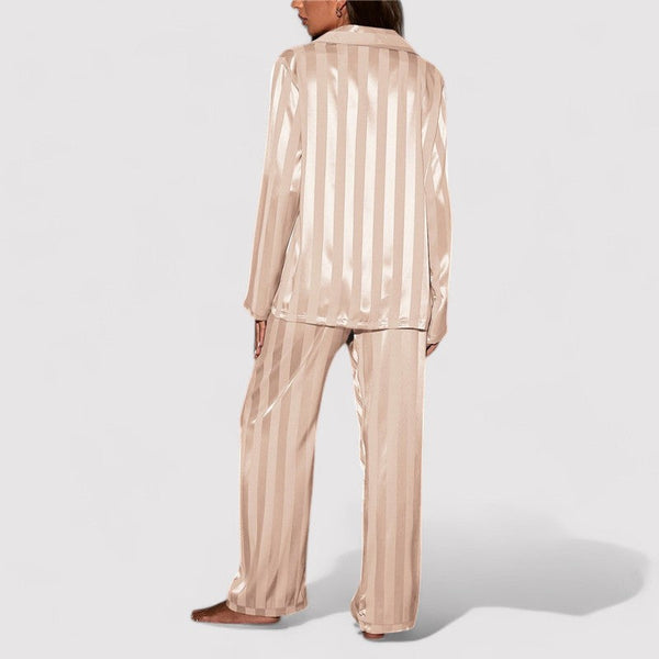 Women’s Satin Stripe Pajama Set Relaxed Fit