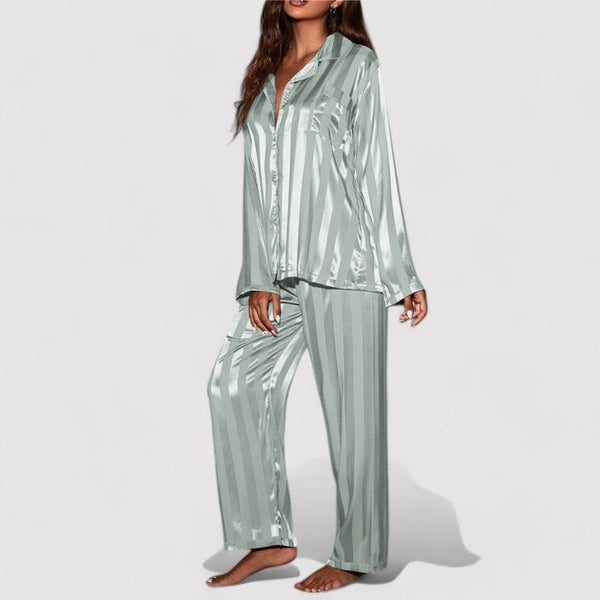 Women’s Satin Stripe Pajama Set Relaxed Fit