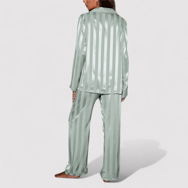 Women’s Satin Stripe Pajama Set Relaxed Fit