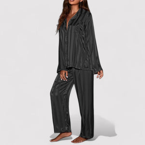 Women’s Satin Stripe Pajama Set Relaxed Fit
