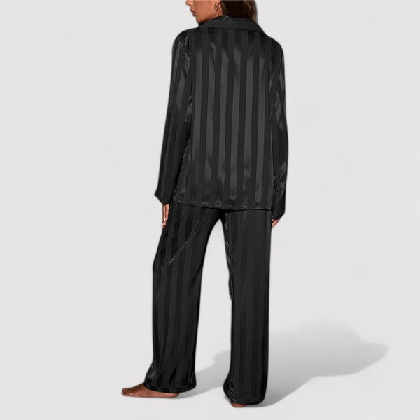 Women’s Satin Stripe Pajama Set Relaxed Fit