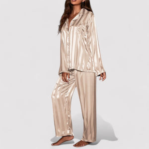 Women’s Satin Stripe Pajama Set Relaxed Fit