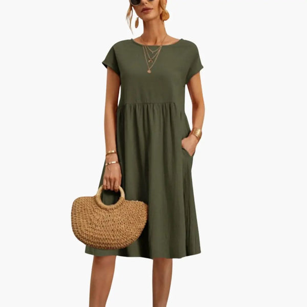 Women's Relaxed A-Line Midi Dress with Pockets