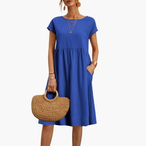 Women's Relaxed A-Line Midi Dress with Pockets